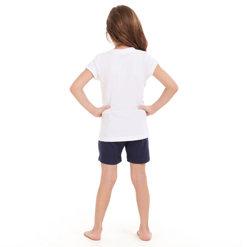 Girls summer pajama set Flowers t-shirt + Navy shorts